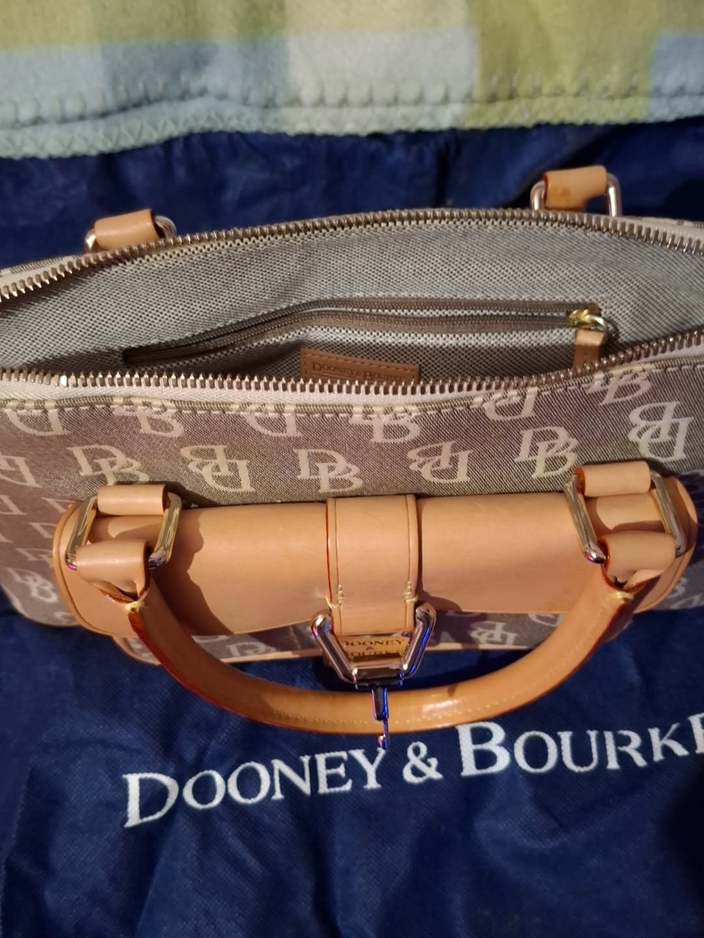 Dooney & Bourke Tan Logo Satchel with Natural Leather Trim